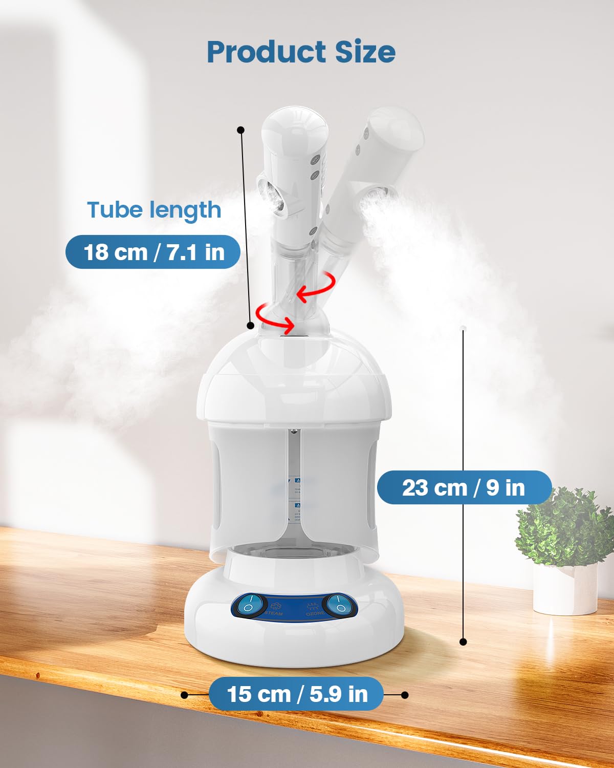 Tabletop Facial Steamer - Kingsteam Nano Ionic Face Steamer with 360° Rotating Arm, Moisturize, Remove Blackheads, Portable Facial Steamer for Home Facial Spa or Beauty Salon, White