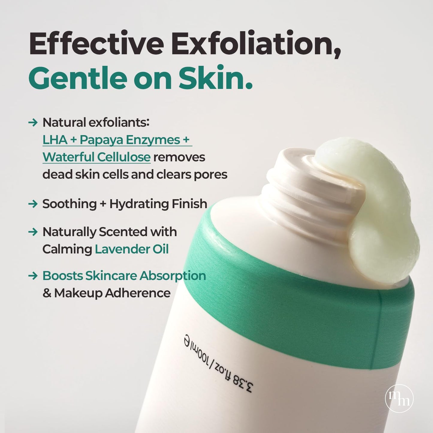 MOTHER MADE LHA Green Tea Exfoliating Aqua Peel Gel, Deep Pore Face Exfoliant, Gentle Facial Exfoliator, Dead Skin Remover, Natural Cellulose for Peeling, Vegan, Korean Skincare (100ml / 3.38 fl.oz)