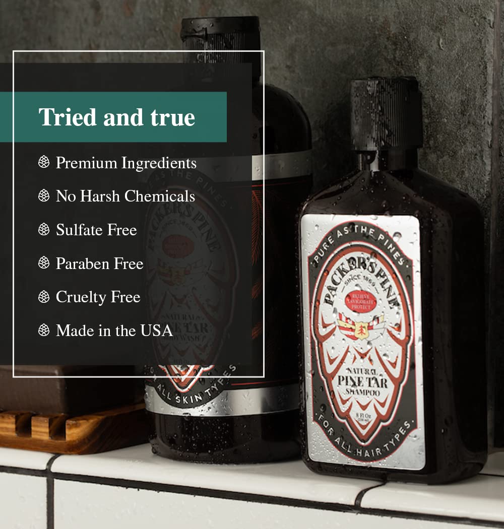 Packer's Pine Tar Hair Care Bundle: Men's Shampoo & Conditioner | Natural Pine Tar & Oils | Soothing, Adventure-Inspired Formulas for Itchy, Dry Scalp & Outdoor Relief