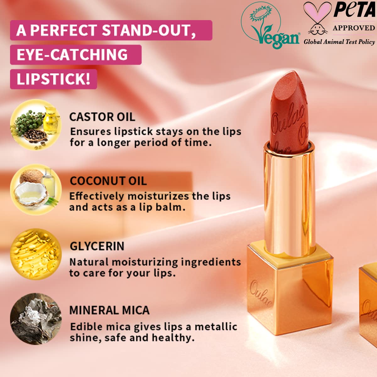 Oulac Glitter Lipstick for Women with Metallic 3D Shine Lightweight Hydrating Formula, High Impact Lip Color, Vegan & Gluten Free Beauty, Sheer Coverage Lip Makeup, Crystal Veil(27)