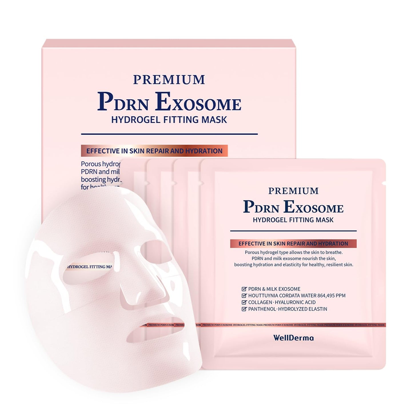 WELLDERMA PDRN Exosome Hydrogel Fitting Mask, 30g x 4 Sheets – Revitalizing & Hydrating Micro-Hole Sheet Mask with PDRN (Sodium DNA), Milk Exosome, Peptides & Hyaluronic Complex