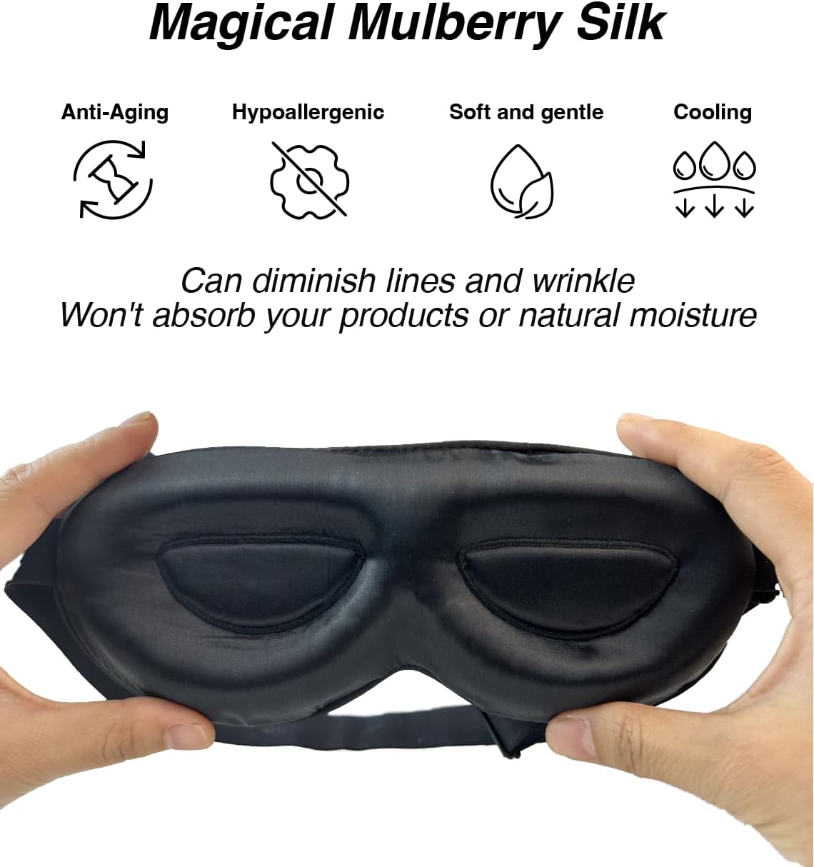 PROMEED Adjustable 23 Momme Mulberry Silk Sleep Mask, 3D Contoured No-Pressure Cup Eye Mask for Sleeping, Super Soft Breathable Blindfold, Perfect Blocks Light for Sleeping (Light Grey)
