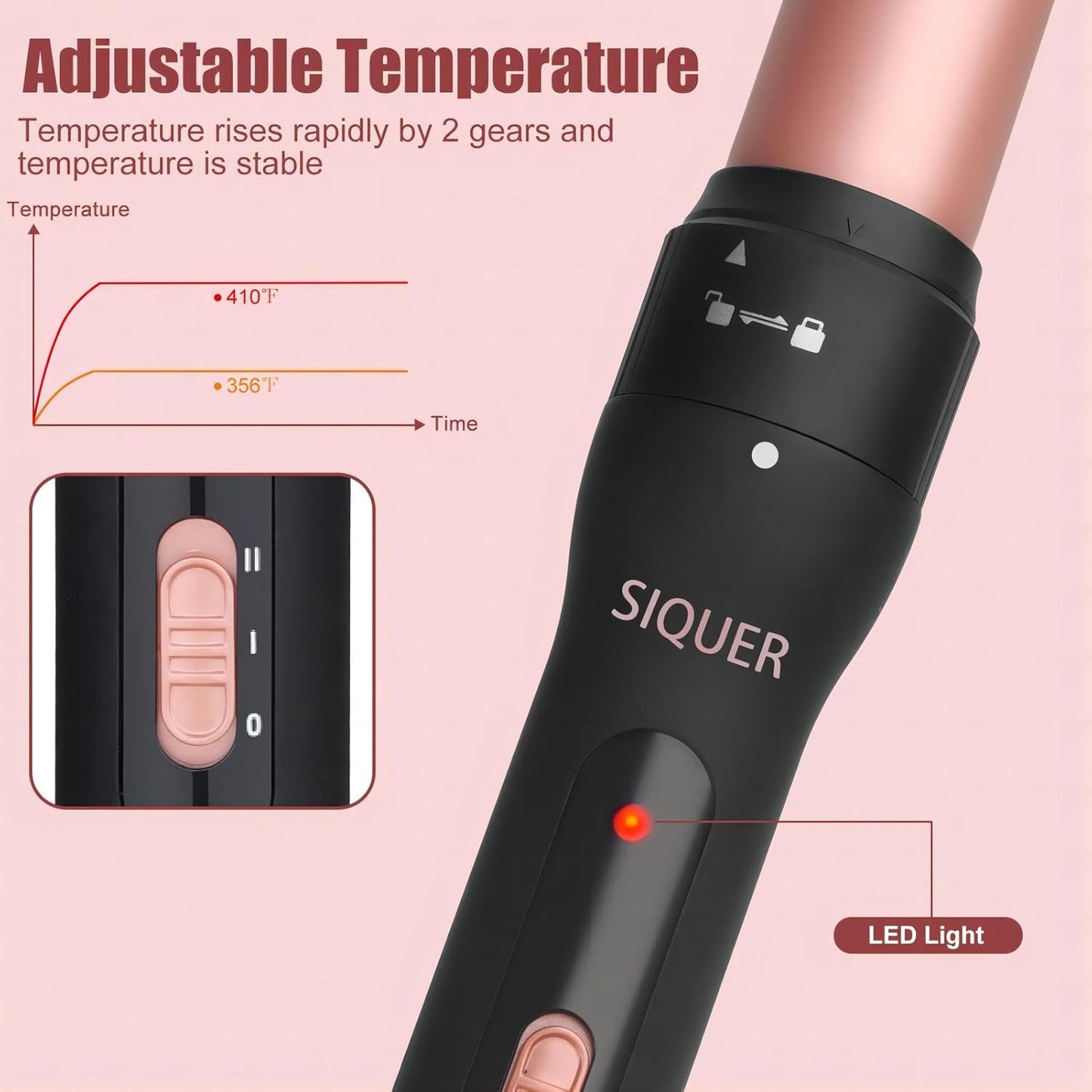 3 in 1 Curling Wand Set - SIQUER Hair Waver Curling Iron for Women with 3 Interchangable Ceramic Beach Waves Wands 1/2 Inch to 1 1/4 Inch Fast Heating Up Hair Curler with Box (Rose, Black)