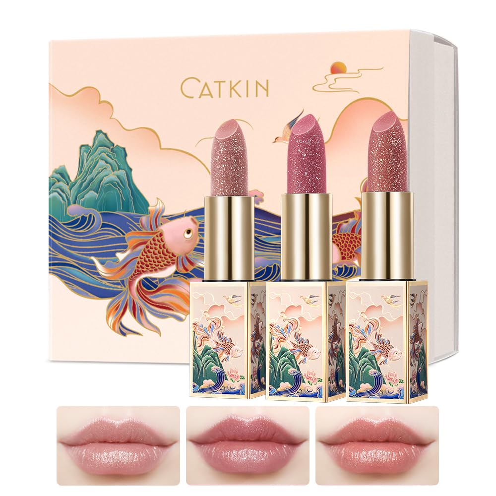 CATKIN Lip Balm Color Tinted Changing Lipstick Ultra Hydrating Lip Moistrurizer Lip Care with Vitamin E Nourishing For Cracked & Dry Lips 0.12 oz 3pcs Gift Box (01+04+07)