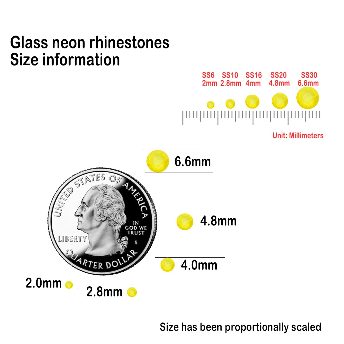 Flatback Glass Rhinestones,Bedazzler Gems 288pcs Non Hotfix Crystal Rhinestones for Nail Charms Crafts Clothes Tumblers,Yellow Neon,SS30