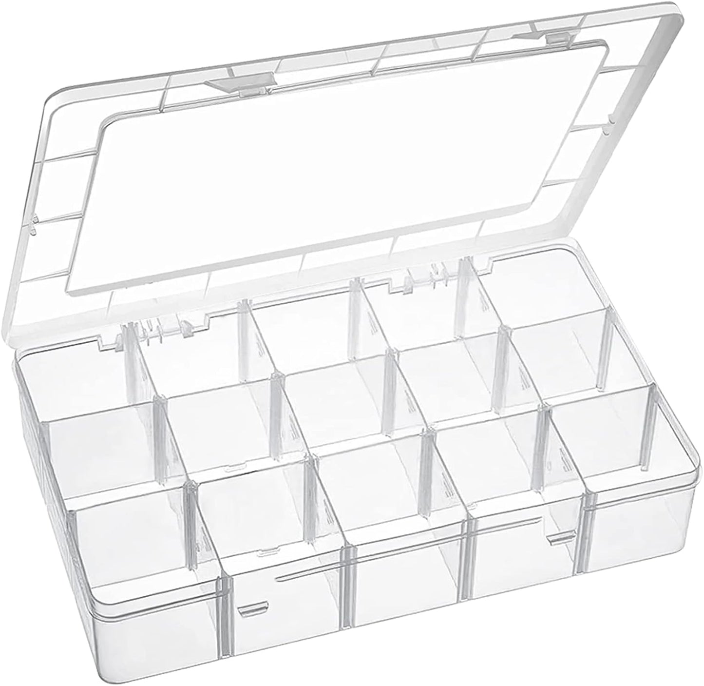 15 Large Grids Plastic Organizer Box with Dividers, Clear Compartment Container Storage for Washi Tapes Beads Crafts Jewelry Fishing Tackles, Size 11 x 6.3 x 2.2 in