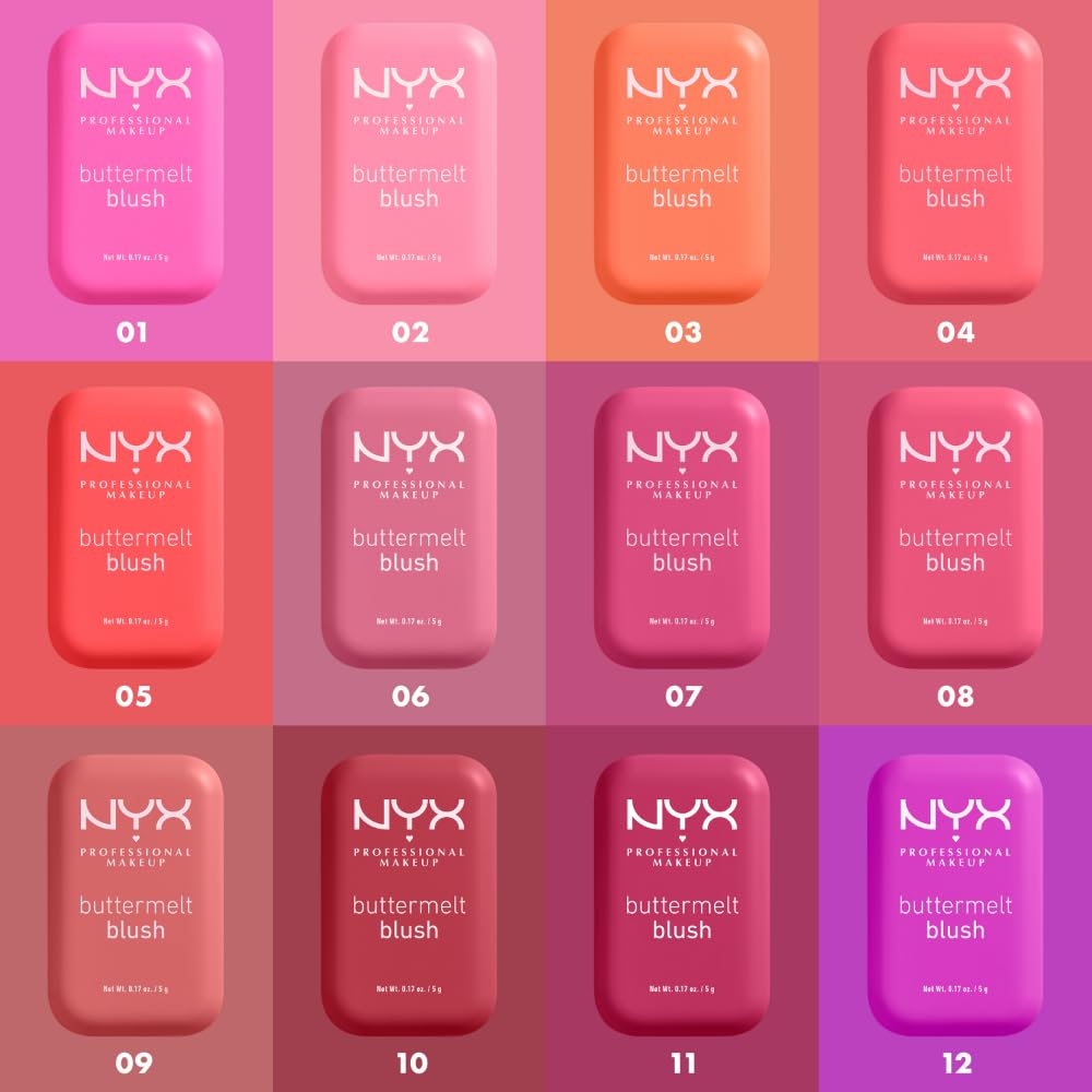 NYX PROFESSIONAL MAKEUP Buttermelt Powder Blush, Fade and Transfer-Resistant Blush, Up to 12HR Make Up Wear, Vegan Formula - All The Butta