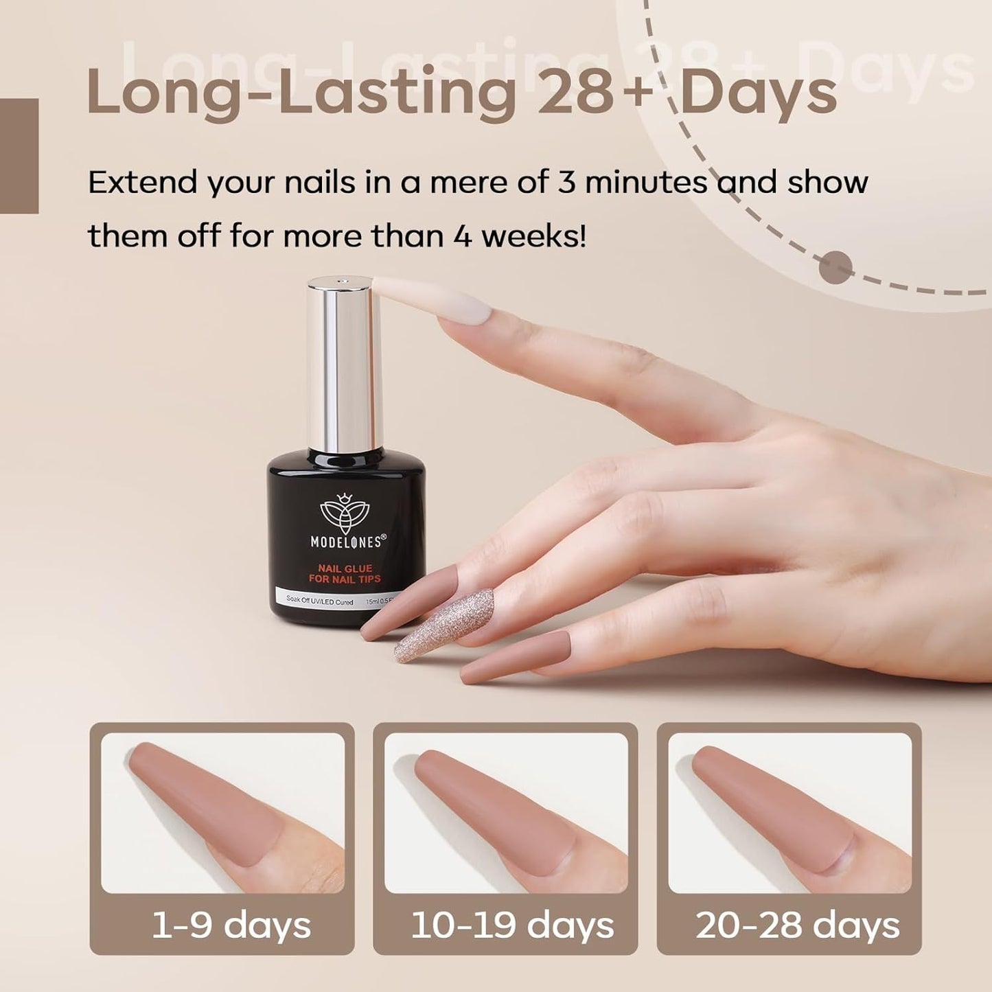 Modelones 9 in One Nail Glue Polish Set Brush On Gel Nail Glue 15ml for Rhinestone, Base Gel, Blooming Nail Art Gel Nail Kit Strengthener Treatment for Weak and Damaged Acrylic Nails U V Lamp Needed
