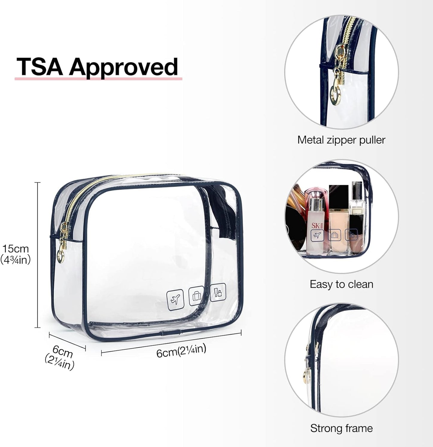 BAGSMART Toiletry Bag Hanging Travel Makeup Organizer with TSA Approved Transparent Cosmetic Bag Makeup Bag for Full Sized Toiletries, Large-Navy