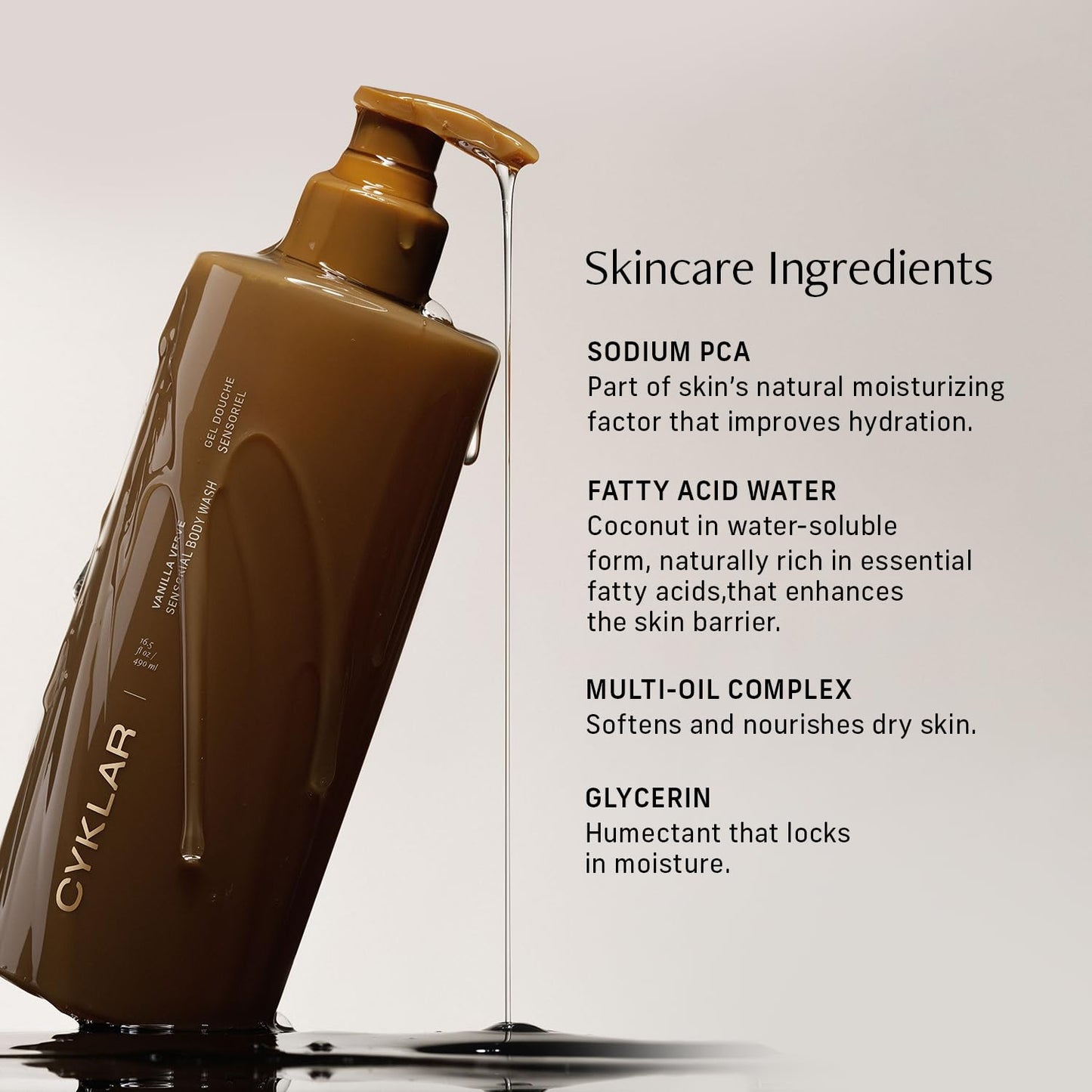 Sensorial Body Wash. Vanilla Verve Hydrating Cleanser with Moisture Locking Multi-Oil Complex, Sodium PCA and Glycerin. Nourishing Shower Gel for Women and Men, 16.5 Fl Oz Luxury Bodywash