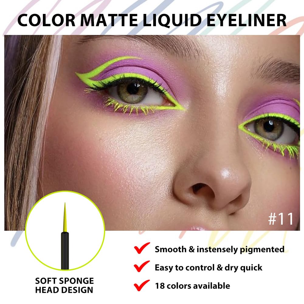evpct 6Pcs Dark Red Purple Dark Green Light Green Sky Blue Liquid Eyeliner Set Waterproof Eye Liners for Women, Eyes Wing Colored delineador de ojos a prueba de agua contra el agua blanco para ojos