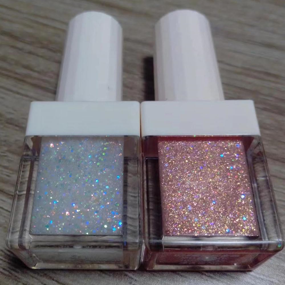 Waterproof Liquid Glitter Eyeshadow Eyeliner Makeup.Fairy Iridescent Pearl Peach Gold Eye Shadow Liquid Sparkly Eye Liner Highlight inner corner Eye Looks