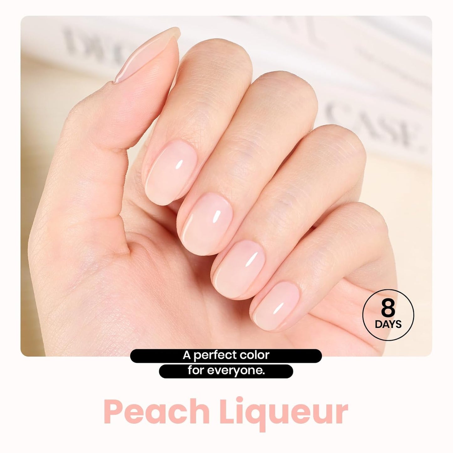 Beetles Sheer Light Nude Pink Nail Polish With 2 in 1 Base & Top Coat Set, Fast Drying & Nail Strengthen, Nail Lacquer Peach Liqueur, No UV Lamp Needed Nail Art Gifts for Women