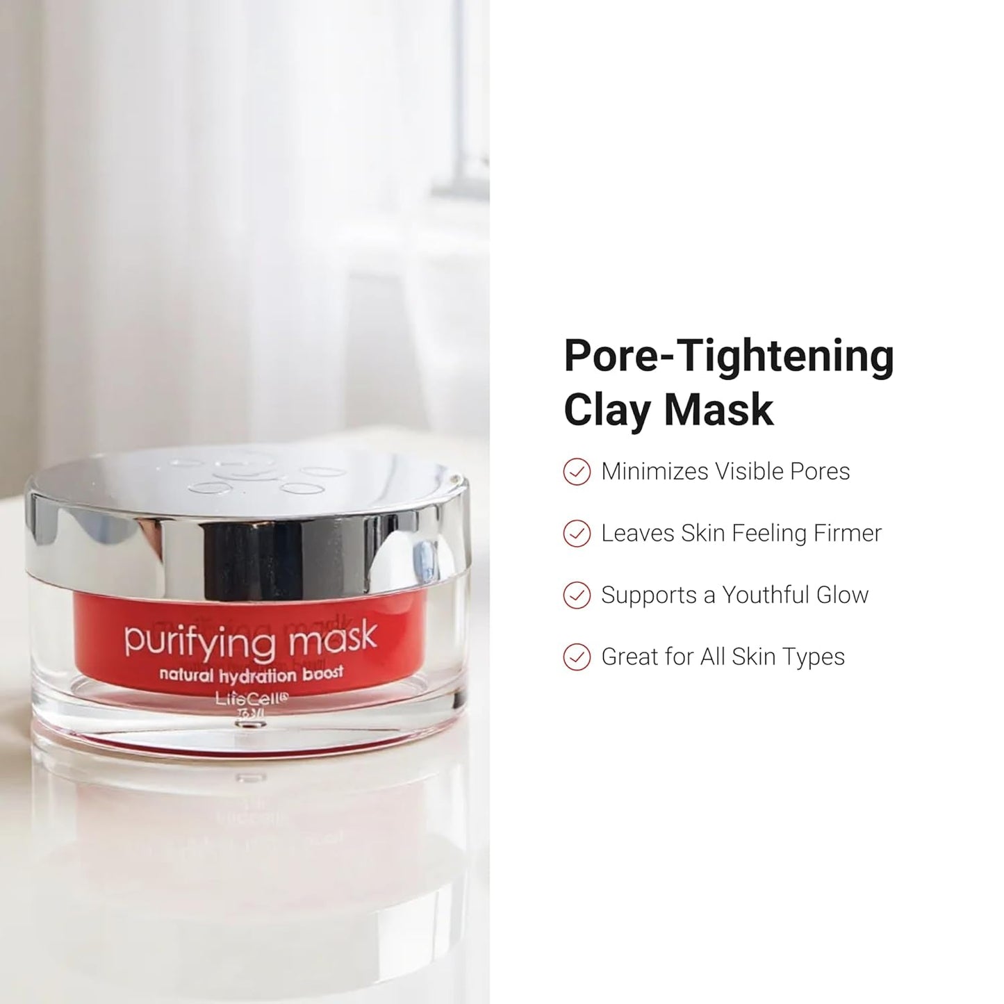 LifeCell Purifying Clay Mask – Deep Cleansing Facial Mask with Argan Oil, Green Tea, and Licorice Root – Exfoliates, Tightens Pores & Revitalizes Skin – 75ml