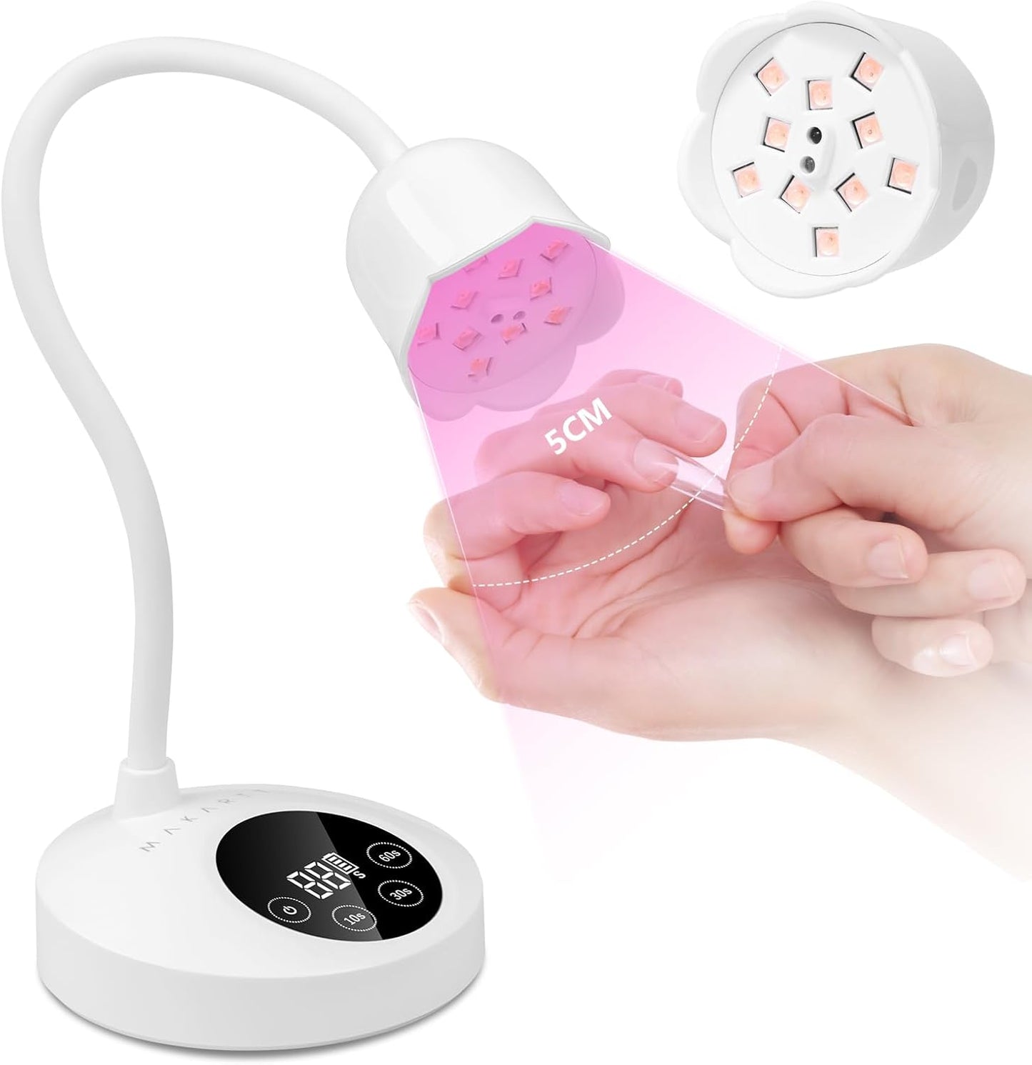 Makartt Mini UV Light for Gel Nails Polish Luminoza 30W Rechargeable LED Nail Dryer Lamp with 4 Timers & Auto Sensor, Fast Curing Goosenecks Lamp for Home DIY Manicure, Black & White