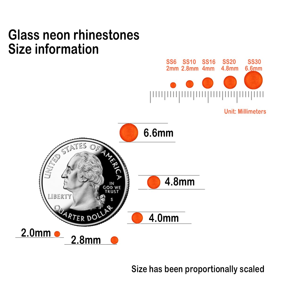 Flatback Glass Rhinestones,Bedazzler Gems 1440pcs Non Hotfix Crystal Rhinestones for Nail Charms Crafts Clothes Tumblers,Orange Neon,SS20