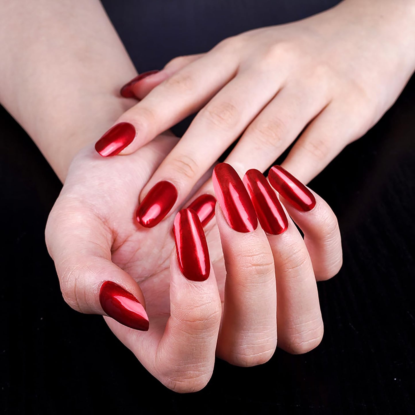 WOKOTO 20Pcs Chrome Red Gel Nail Strips with Nail File & Wooden Stick Holographic Red Semi Cured Nail Polish Strips UV Gel Nail Stickers Full Nail Wraps Stick On Nails Strips Decals for Women Girls