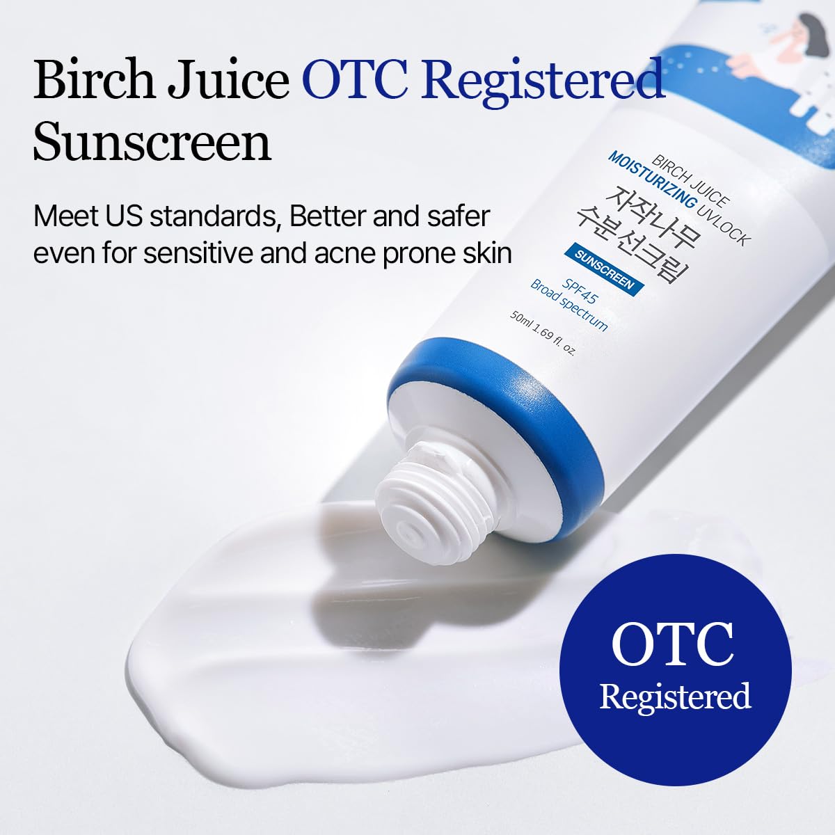 ROUND LAB Birch Juice Moisturizing UV LOCK SPF 45 | NBC No1 SPF, Glow Sunscreen for Daily Skincare, Non-toxic, UV Protection, Lightweight, Oil-Free, Organic, Korean Sunscreen (1.69 Fl Oz)