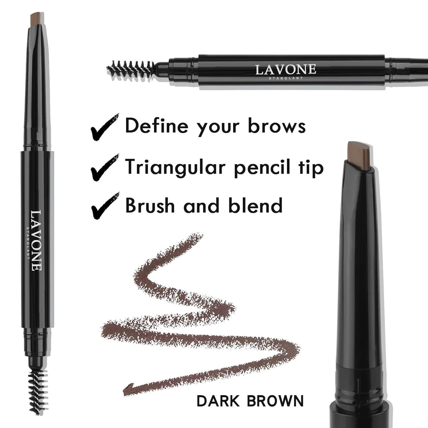 LAVONE Eyebrow Stamp Pencil Kit - Makeup Brow Stamp Trio with Waterproof Eyebrow Pencil, Eyeliner, Pomade, Dual-ended Brush - Brunette