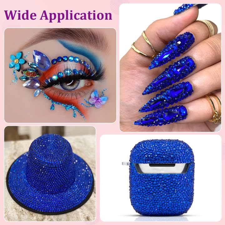 30000Pcs Royal Blue Rhinestones for Bedazzling with B7000 Jewelry Glue, Bedazzler Kit Flatback Gems, Resin Rhinestones for Crafting Crafts Clothing Shoes Fabric Nail Art Assorted Size 2/3/4/5/6mm