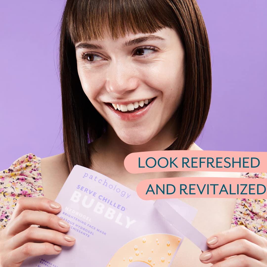 Patchology Brightening Gel Face Mask with Resveratrol and Niacinamide Bubbly - hydrogel Face Mask protects and brightens face while supporting an even skin tone. 1 count.