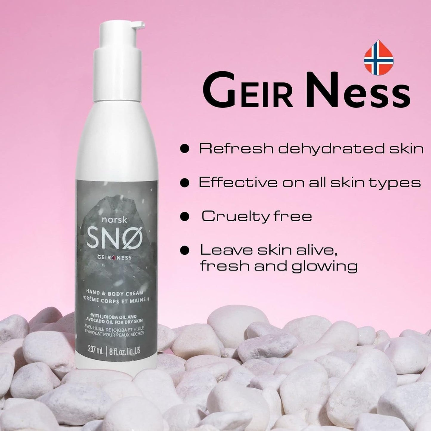Geir Ness NORSK SNØ Hand & Body Cream - Dry Skin Lotion - Single Use Deep Moisturizer with Essential Oils