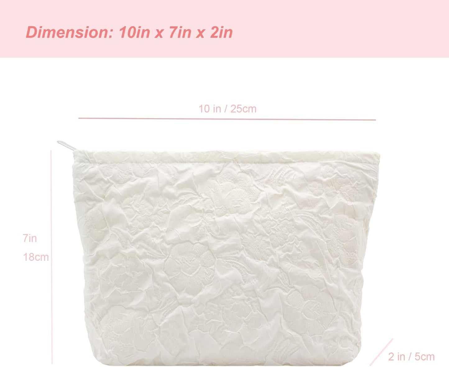 Makeup Bags for Purse Zipper Cosmetic Pouch Large Travel Canvas Make Up Organizer Tool Pouch for Women and Girls,Flower Ivory