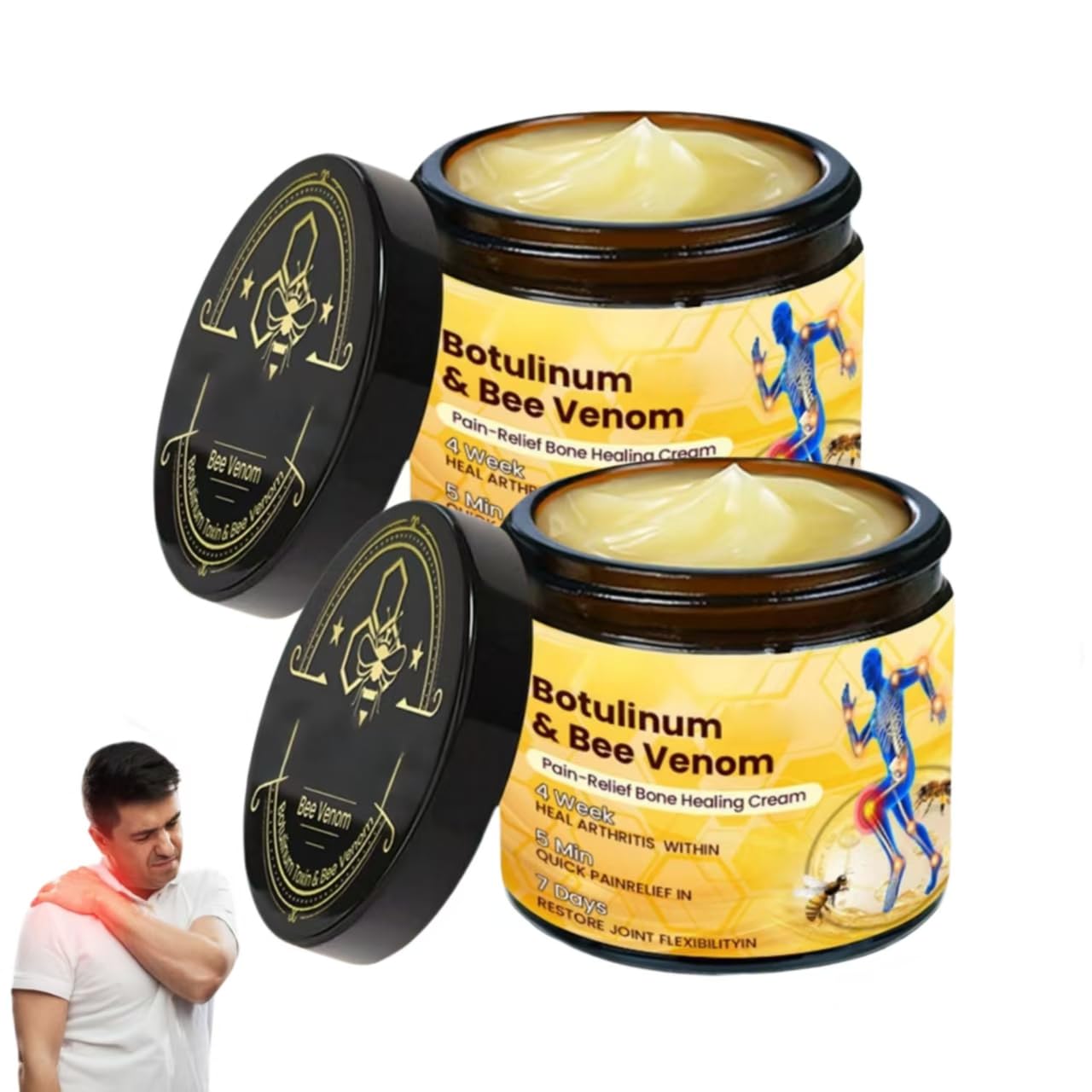 Botulinum Toxin & Bee Venom Pain-Relief Bone Healing Cream, 2025 New Bee Venom Cream for Arthritis, Bee Venom Joint Therapy Pain Relief Gel for Back, Knee, Hands, Neck, Feet, for All Skin Types(2PCS)
