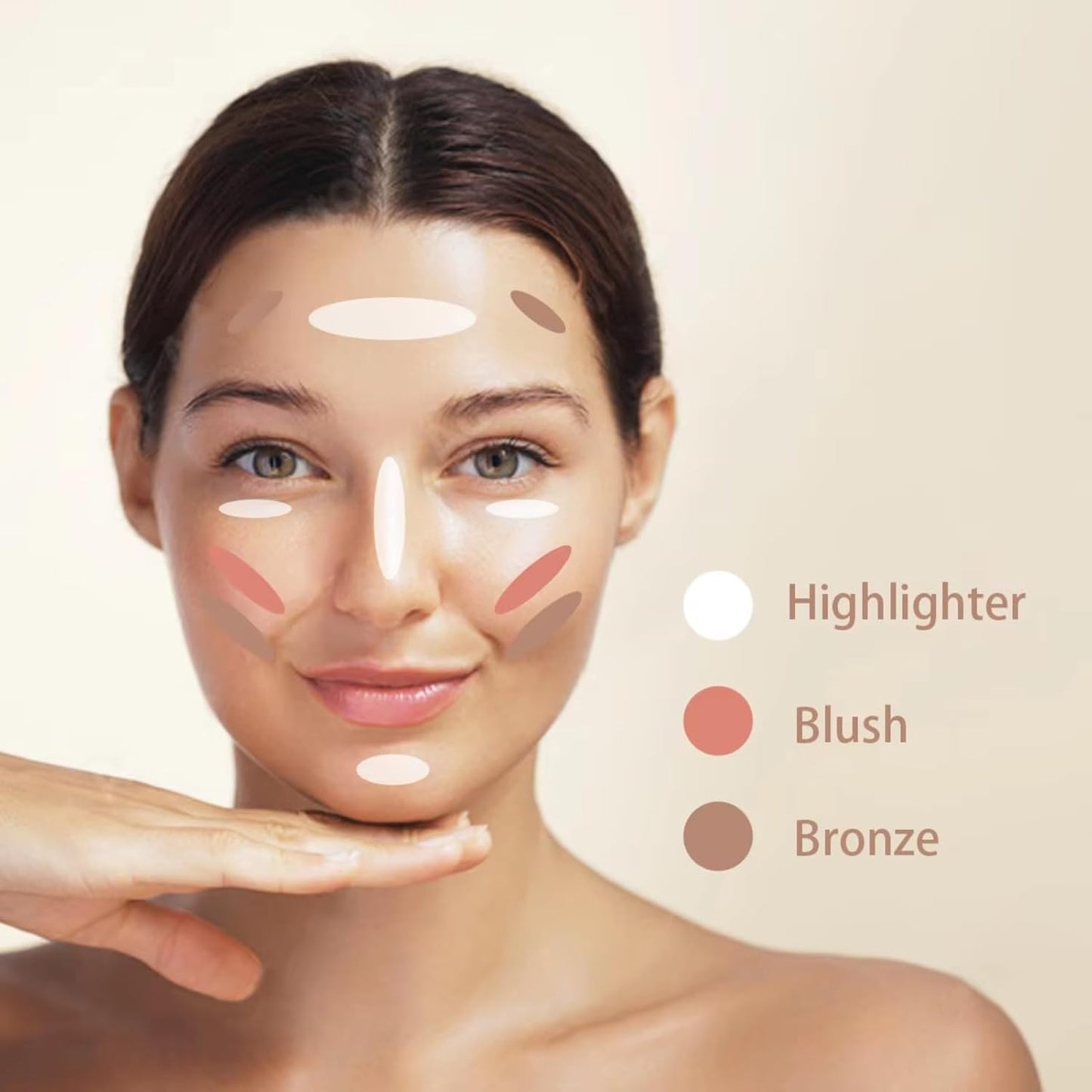 Baked Blush Highlight Bronze Powder 3-in-1 Contour Palette Sculpt Satin Silky Smooth Makeup Palettes Powder (003-Medium)