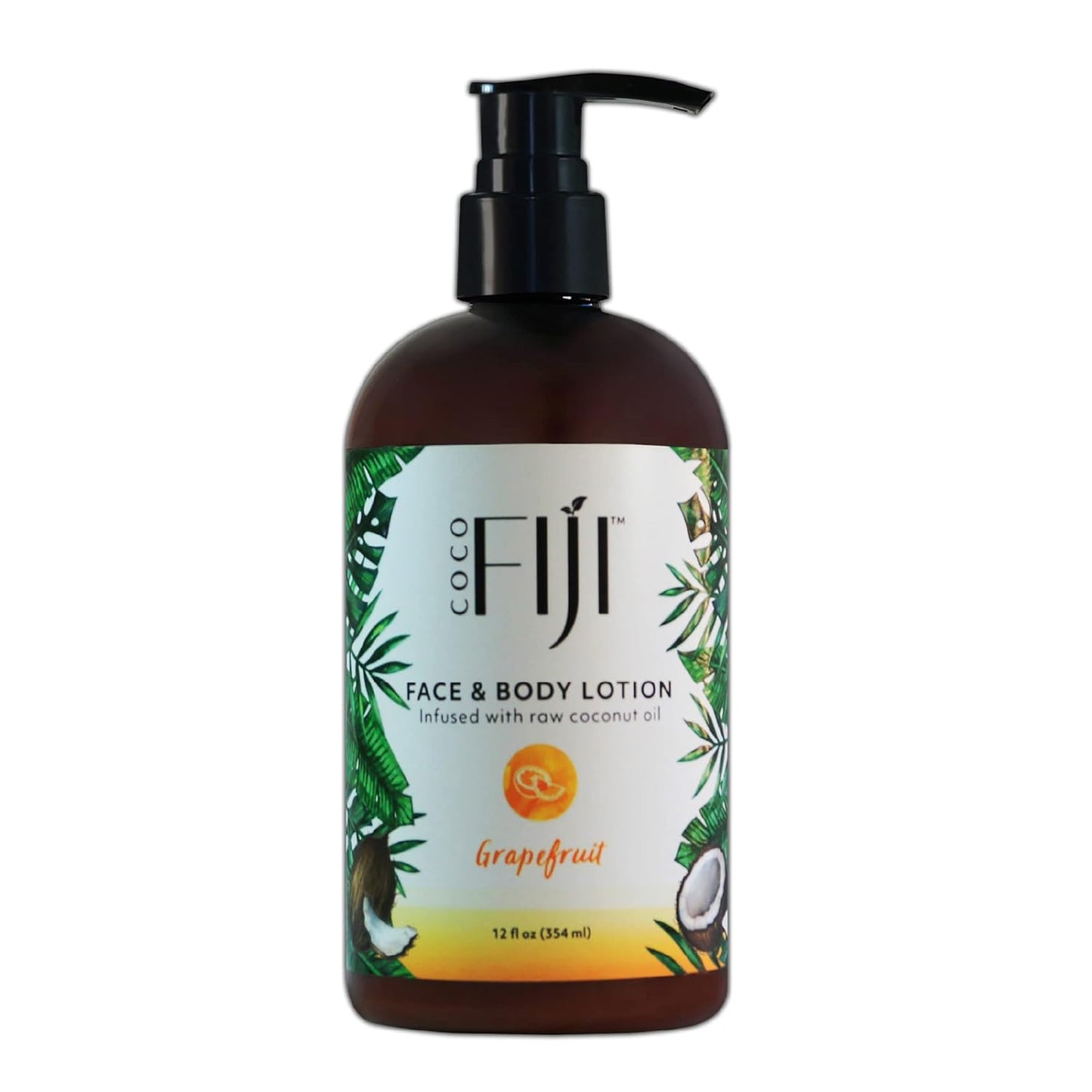 Coco Fiji Face & Body Lotion Infused With Coconut Oil | Lotion for Dry Skin | Moisturizer Face Cream & Massage Lotion for Women & Men | Grapefruit 12 oz, Pack of 1