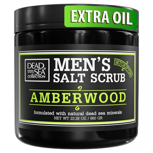 Salt Body Scrub Amberwood For Men – Moisturizes, Exfoliates & Nourishes Skin – Cleanses & Detoxifies with Dead Sea Minerals - Dead Sea Collection – 23.28 OZ