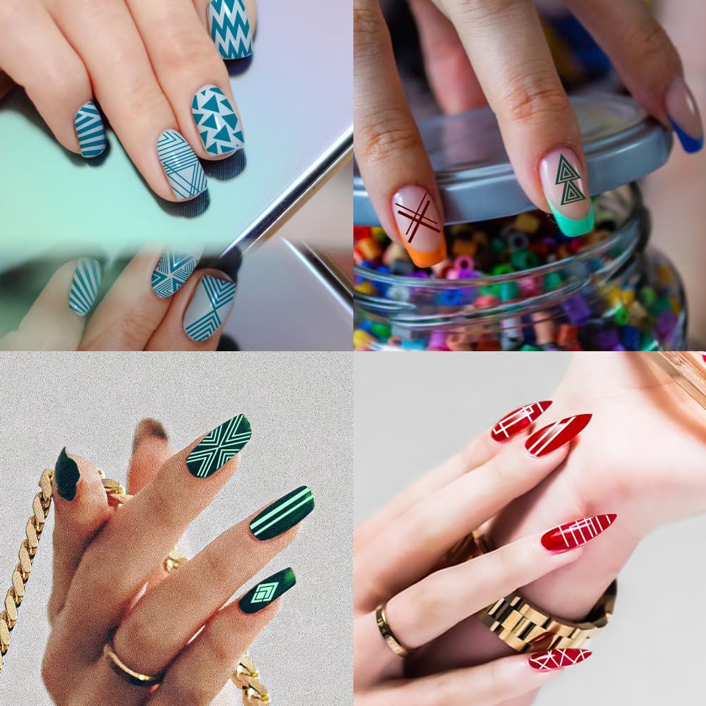 PH PandaHall 5pcs Nail Art Stamping Plate, Abstract Geometric Texture Nail Stamper Line Pattern Nail Stamping Plate Print Nail Stencils Stainless Steel Nail Image Plates for Nail Art Design