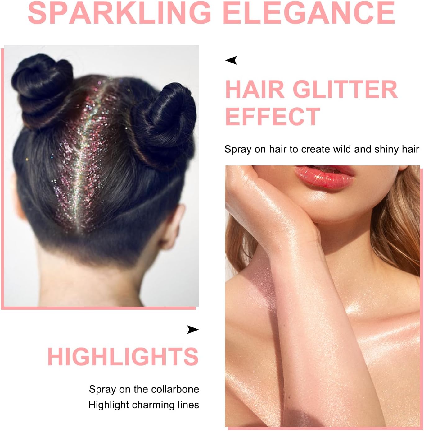 Hair and Body Glitter Spray, Shimmering Powder Sparkle Powder Makeup, Glitter Loose Sparkle Makeup for Body Highlighter,Festival Prom Rave Accessories (Pink)