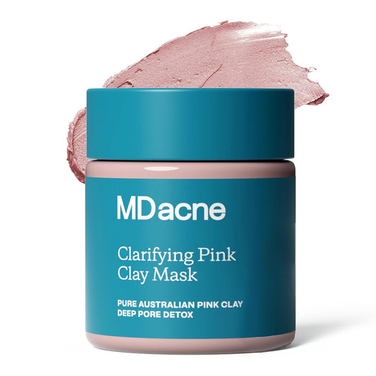 MDacne Clarifying Clay Face Mask - Deep Pore Detox with Australian Pink Clay - Detoxifying, Exfoliating & Brightening - Reduce Skin Redness & Irritation for Sensitive Acne-Prone Skin (1 Pack)