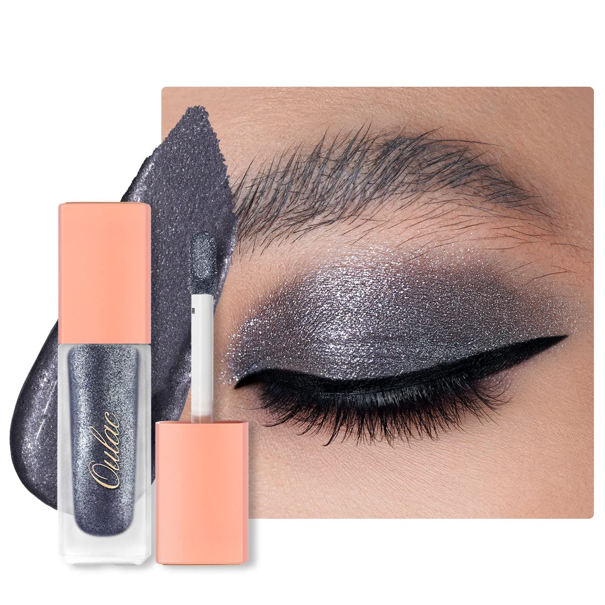 Oulac Liquid Glitter Eyeshadow - Black Shimmer Eyeshadow & Liquid Eyeliner - Non-sticky One-Swipe Coverage with Quick-Drying Crease-resistant Formula. Vegan & Cruelty-Free (12)