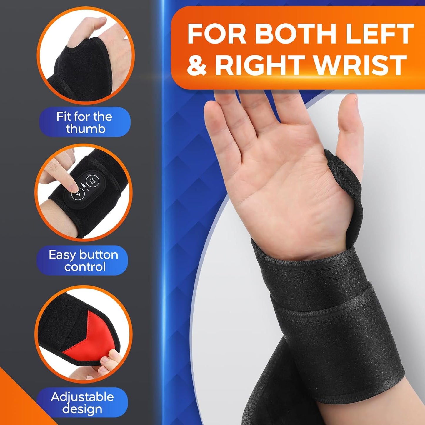 Cordless Wrist Heating Pad for Arthritis and Carpal Tunnel Relief, Hand Heating Pad with 3000mAh Rechargeable, Heated Wrist Brace for Left Right Hand - Gifts for Women Men