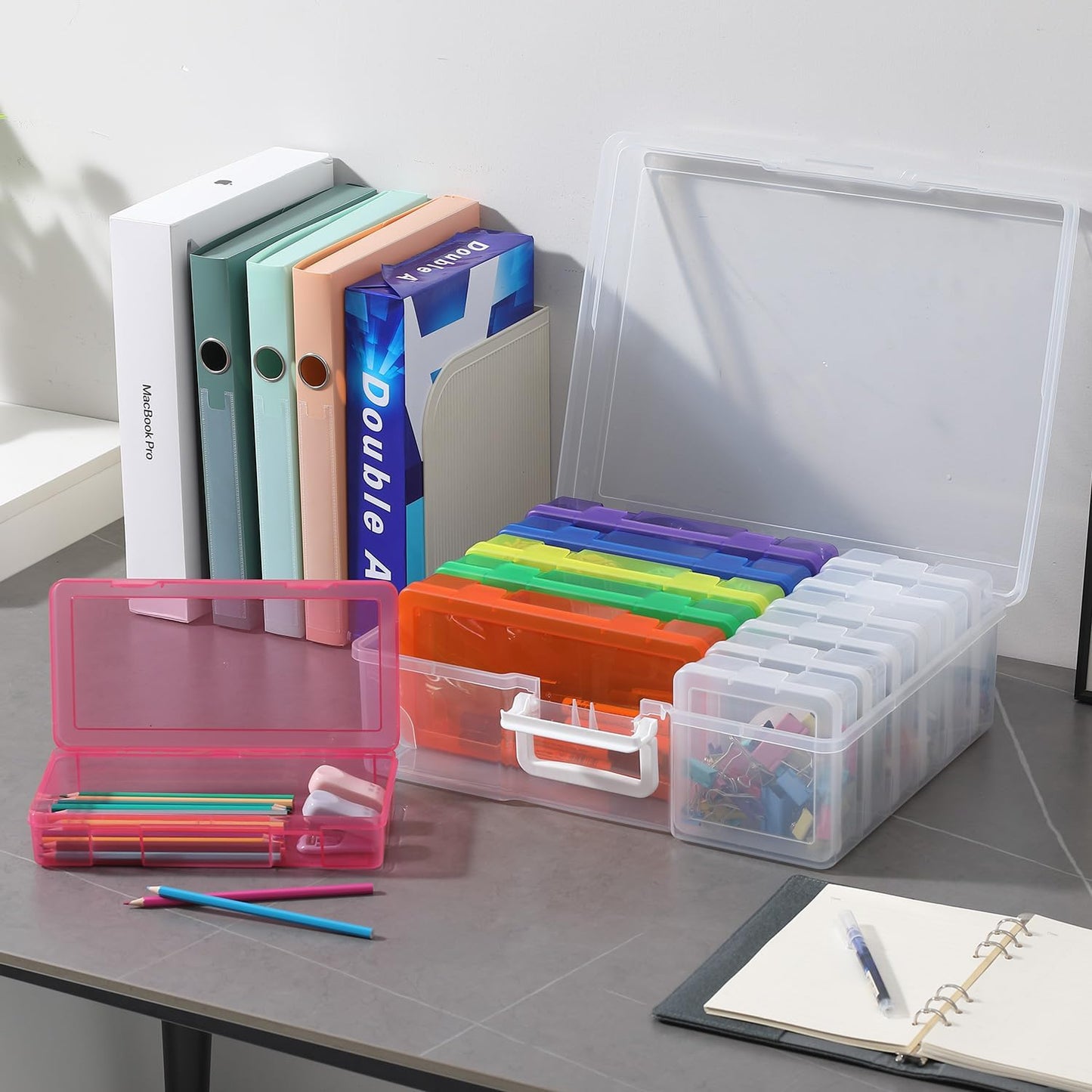 Plastic Storage Box Arts & Crafts Storage Boxes & Organizers With Large Storage Box Craft Organizers And Storage Small Rectangular Plastic Container For Craft Storage (6 Medium Color+ 6 Small Clear)