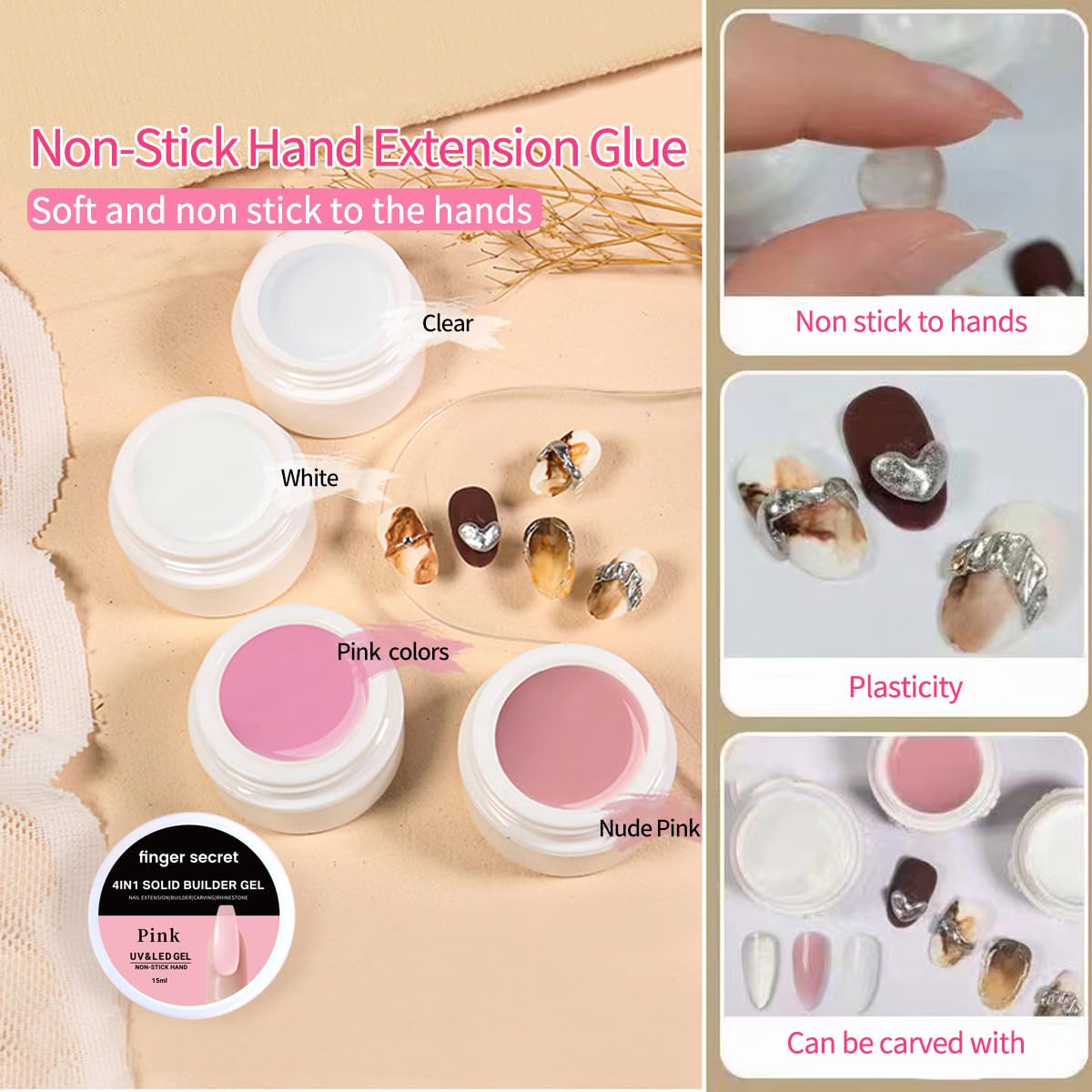 Solid Builder Gel for Nails Hard Gel 3D White Nude Pink Clear Colors for Nail Extension DIY Nail Kit 60ml