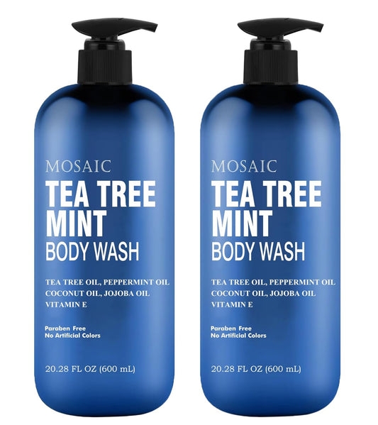 Tea Tree Body Wash with Mint & Shower Gel with Vitamin E for Jock Itch, Eczema, Ringworm, Body Odor, Body Wash Women & Men with Added Body Oils,LARGE 20.2 FL Oz Bottle (Tea Tree Mint, Pack of 2)