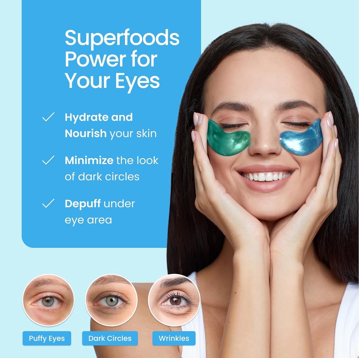 PLANTIFIQUE Superfood Under Eye Patches – 12 Pairs with Hyaluronic Acid for Dark Circles & Puffy Eyes – Anti-Aging Skincare Gel Mask, Gift for Women & Men
