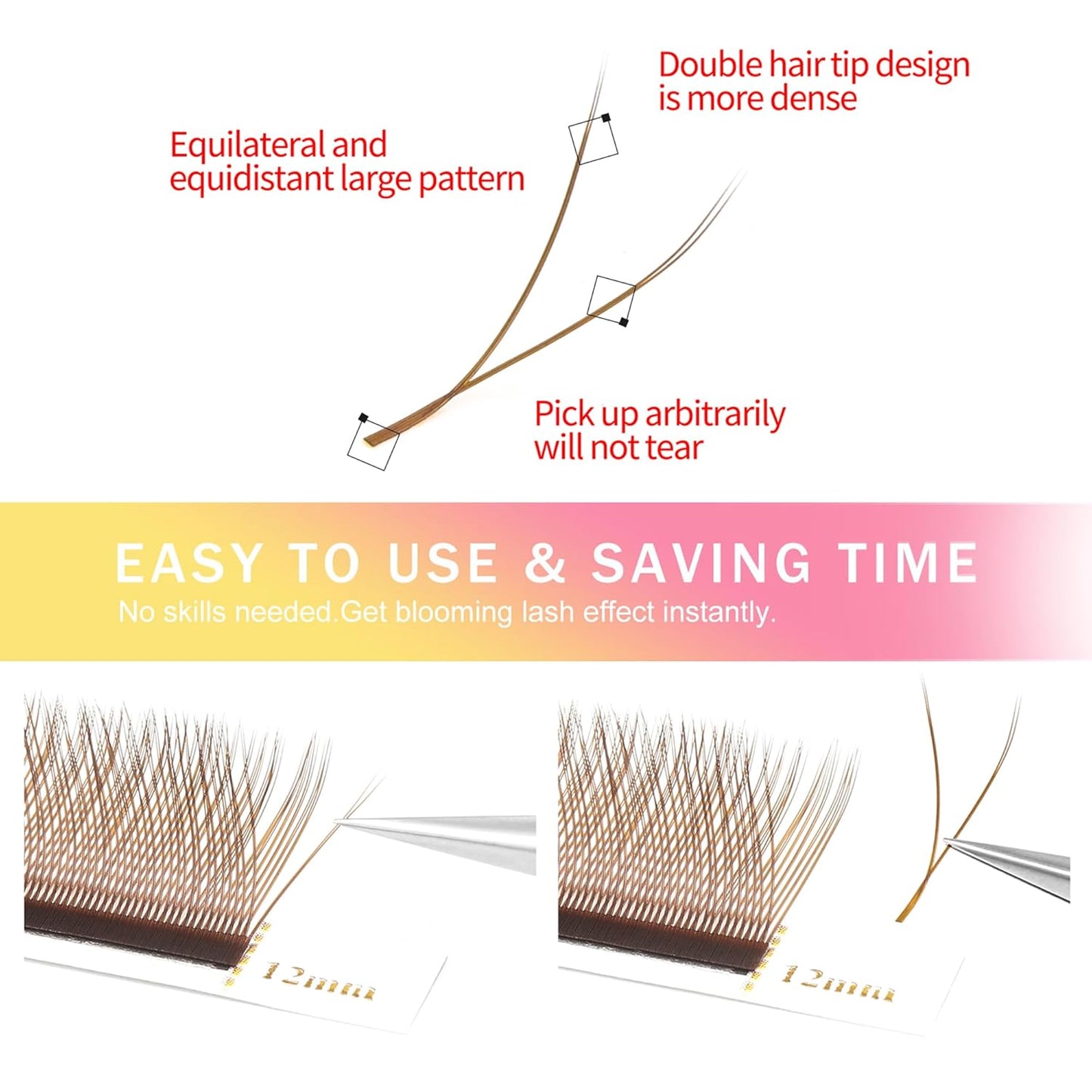 YY Lash Extensions Brown Eyelash Extensions Y Shape 0.07mm Thickness D Curl Mix 8-15mm Premade Fans Lashes Easy Fan Volume Lashes Individual Lashes(Brown-YY-0.07-D,8-15mm)