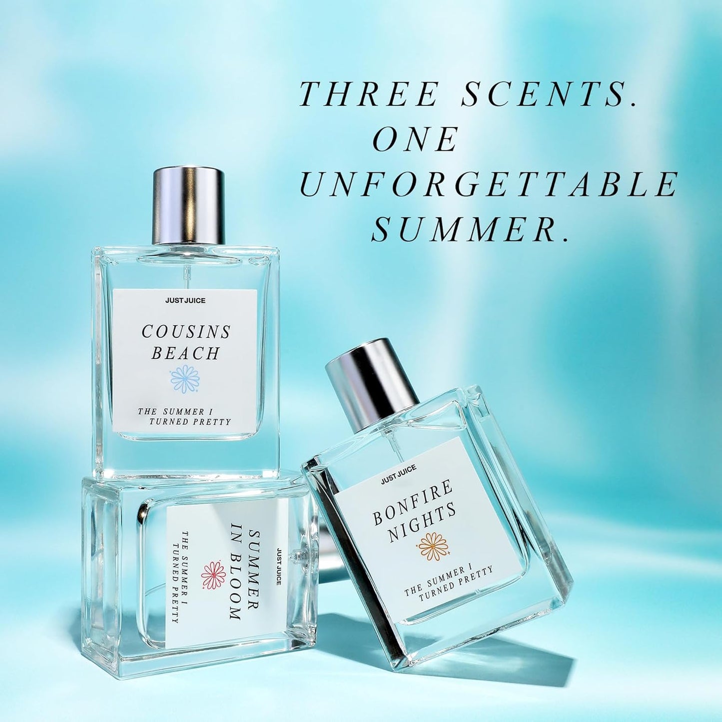 Just Juice - The Summer I Turned Pretty Mini Perfume Set - 3 Perfumes for Women and Men - Cousins Beach, Bonfire Nights, Summer in Bloom - 3 pc