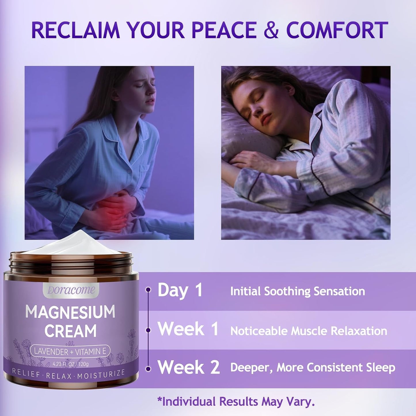 Natural Magnesium Cream for Sleep & Pain Relief – Soothing Magnesium Lotion for Leg Cramps, Muscle Relaxation & Calming – Deep Hydration Nighttime Magnesium Cream for Pain & Sleep Support 4.23 Fl Oz