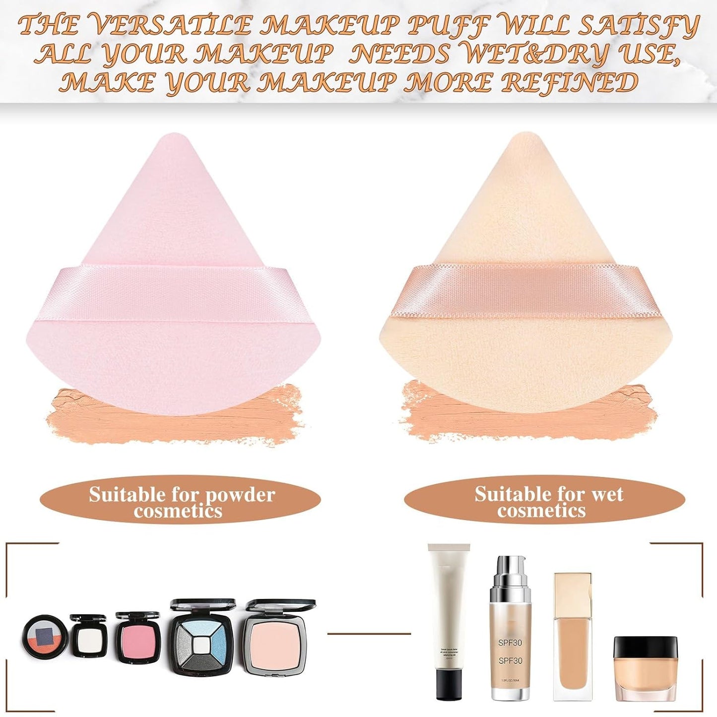 Suclain 48 Pcs Velour Triangle Powder Puff Soft Velour Makeup Puff for Face Powder Makeup Triangle Sponges for Wet and Dry Cosmetic Foundation Loose Mineral Body Makeup Tool(Bright Color)