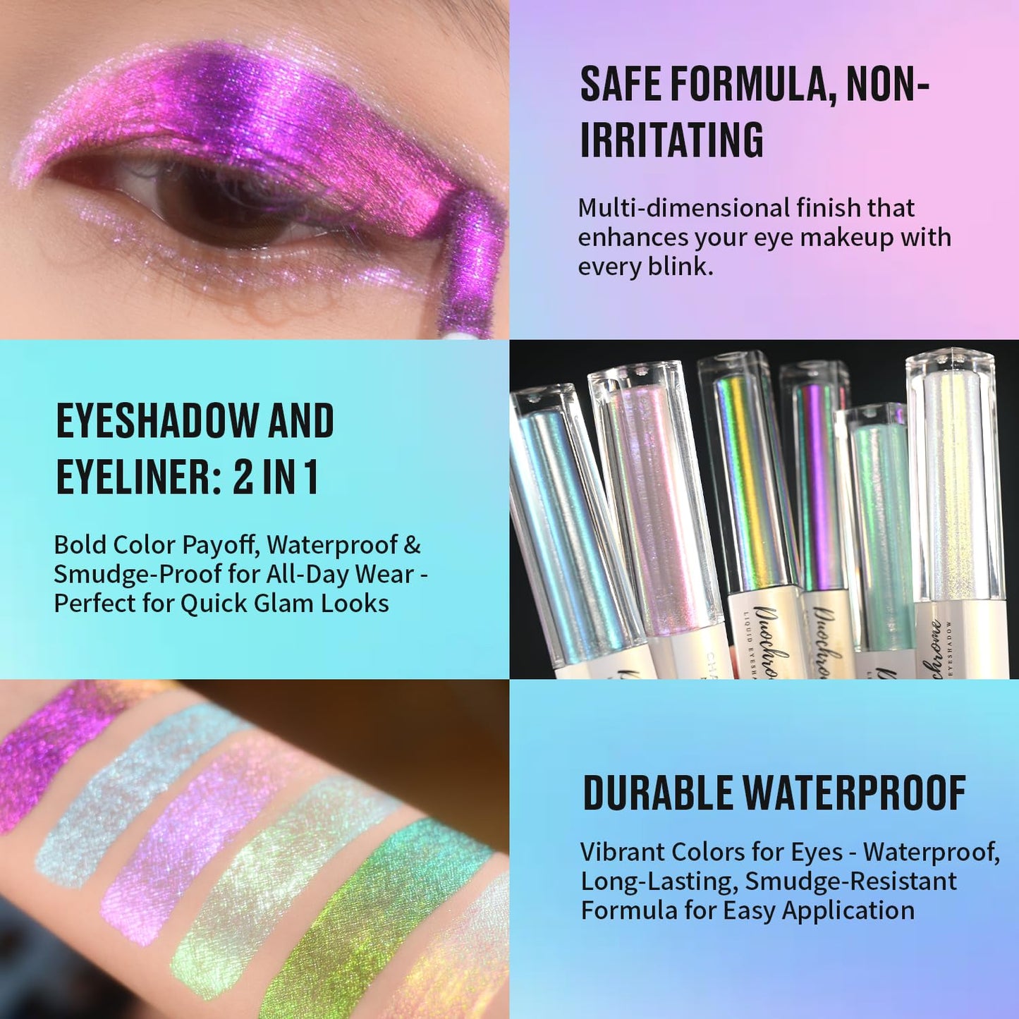 CHARMACY 2 in 1 Starlit Duochrome Liquid Eyeshadow, Glitter Sparkle Colorful Liquid Eyeliner, Quick Drying, High Pigmented, Long lasting Holographic Glitter Multichrome Eye Makeup #05