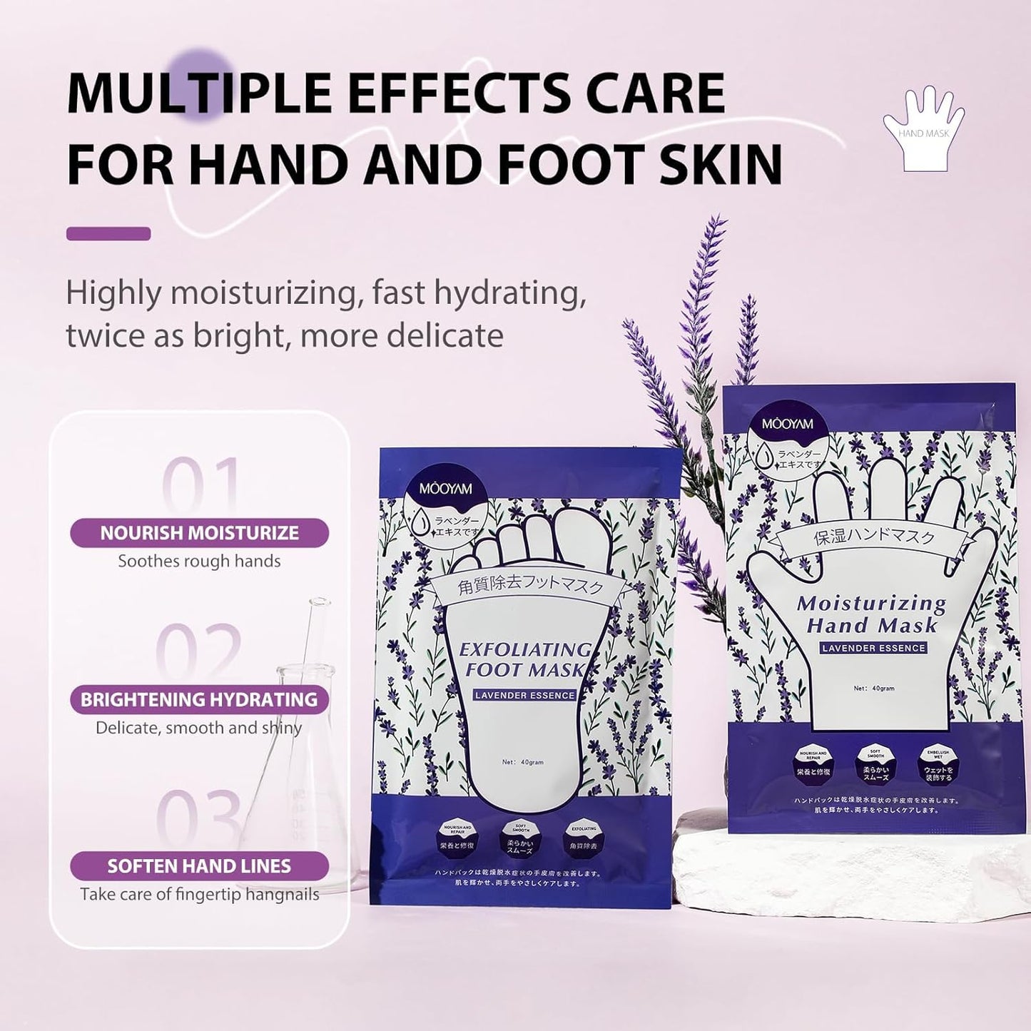 Hydrating Hand Foot Masks Set,3 Pack Glove Mask for Dry Hand,Exofliating 3 Pack Socks Maskfor Peeling Away Dead Skin Calluses（Lavender）