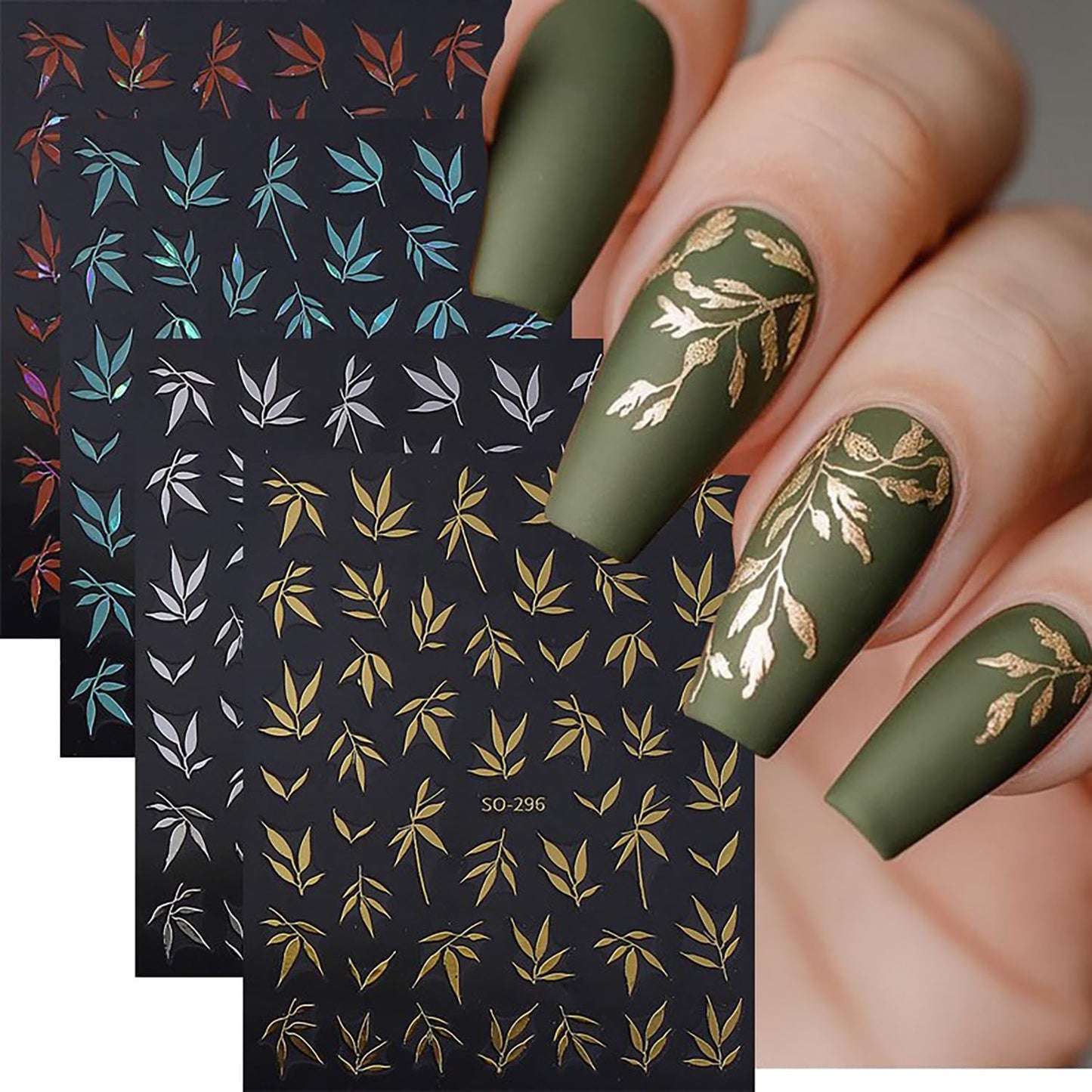 5 Sheets Bamboo Nail Art Stickers 3D Self -Adhesive Colorful Bamboo Nail Decals Holographic Gold Silver Blue Green Orange Nail Sticker Unique Chinese Style Nail Decoration for Women Manicure Supplies