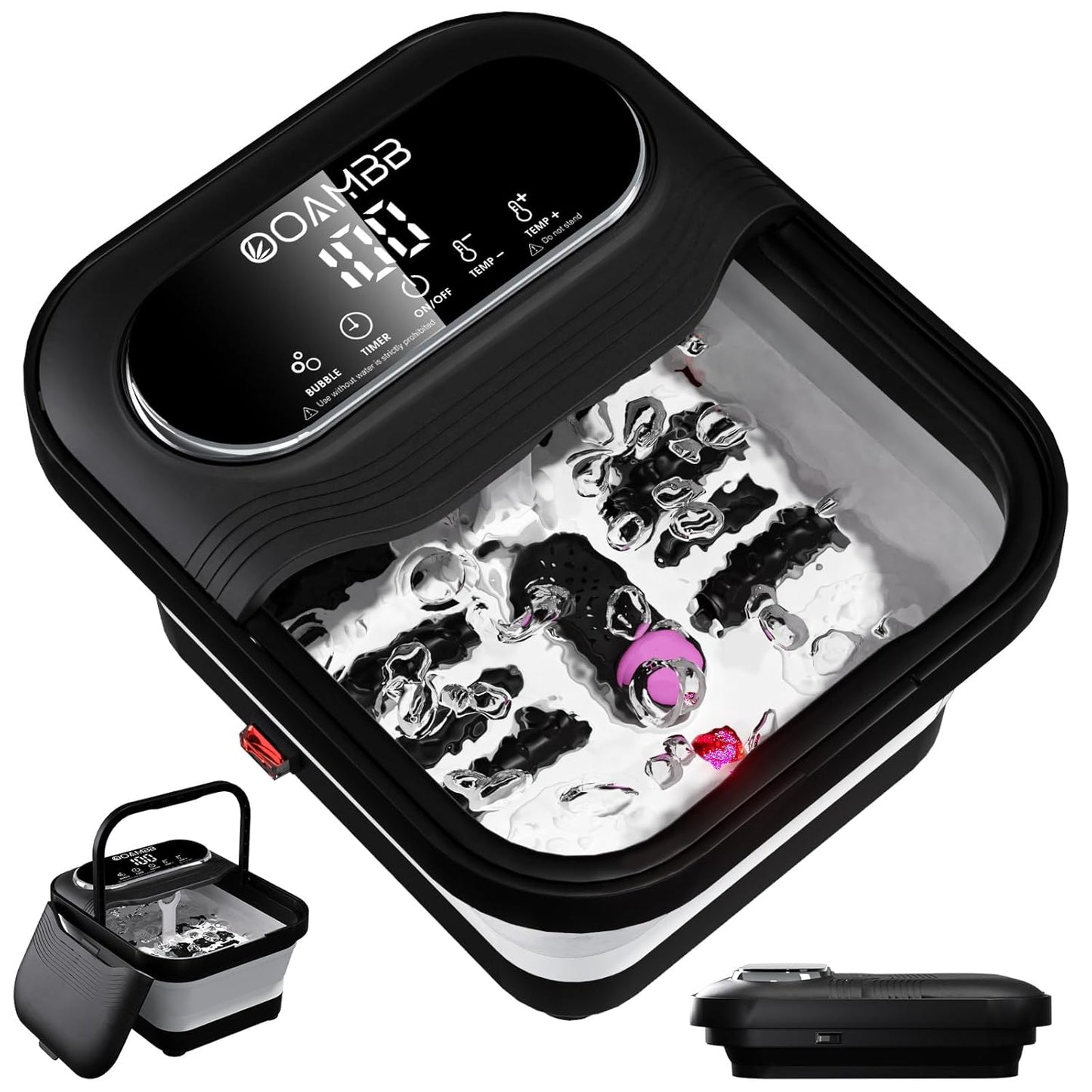 Collapsible Foot Spa with Heat, Bubble and Temp Control, Foot Bath Massager with XL Touch Screen and Massage Rollers, Foot Soaking Tub, Pedicure Foot spa for Stress Relief (Black)