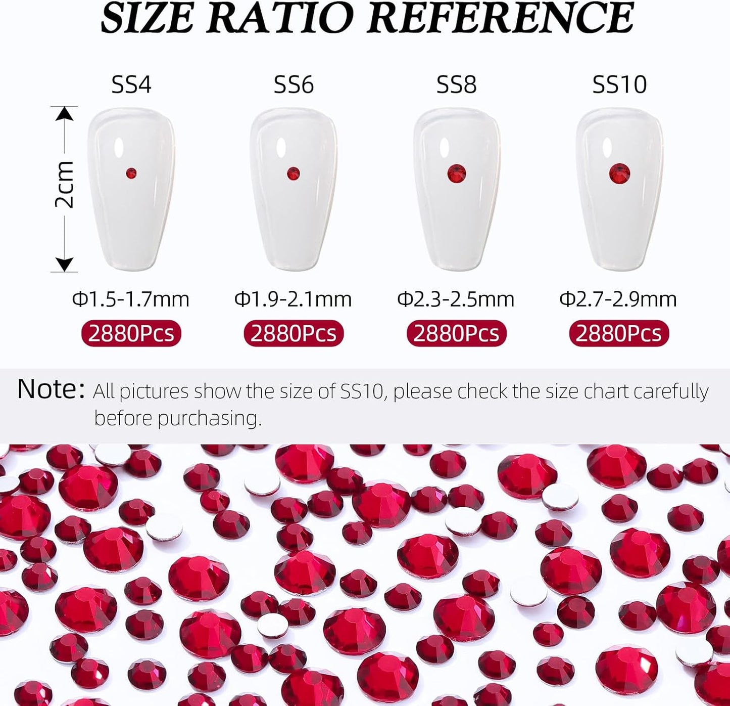 Siam Flatback Rhinestones, Glass Rhinestones for Nail Art and Craft, Glue Fix, Loose Crystal Gemstones(Siam, SS4, 2880pcs, 1.5-1.7mm)