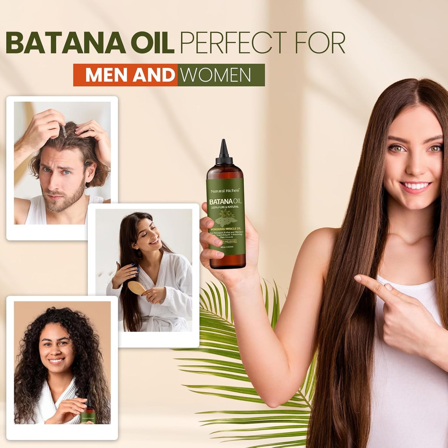 Natural Riches Unrefined Organic Batana Oil, 8 fl oz, 100% Pure & Natural, Cold pressed Honduras Miracle Oil for Hair Growth.